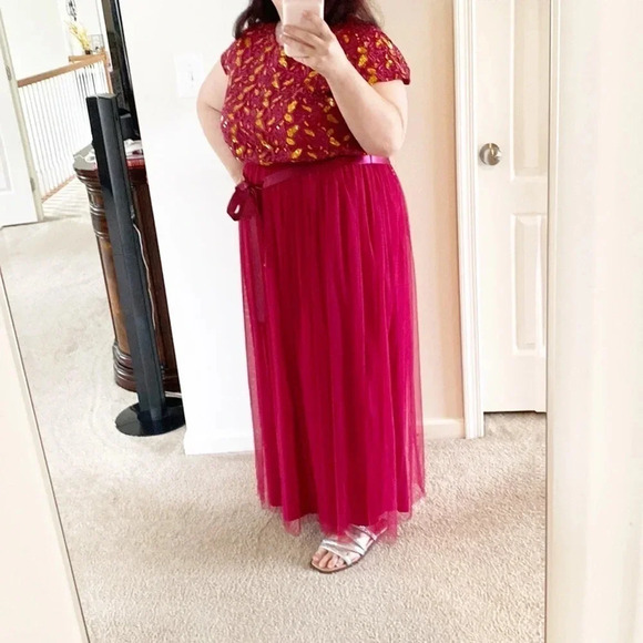 Candalite Plus Size Sequin gold Burgundy Formal Gown plus size size 2X - Picture 4 of 16